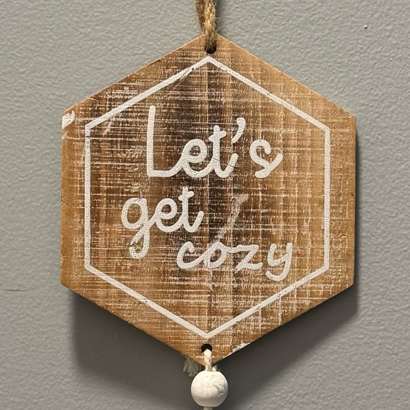 NWOT Hanging wooden beaded tassel sign “Let’s get cozy” approx 20” (c) - Picture 2 of 2